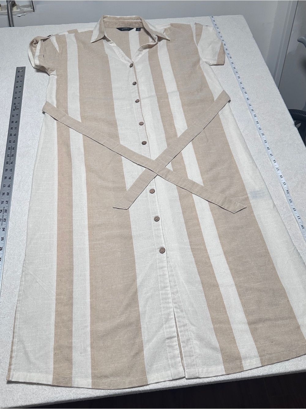 Mlle Gabrielle Small Beige and Cream Striped Shirt Dress